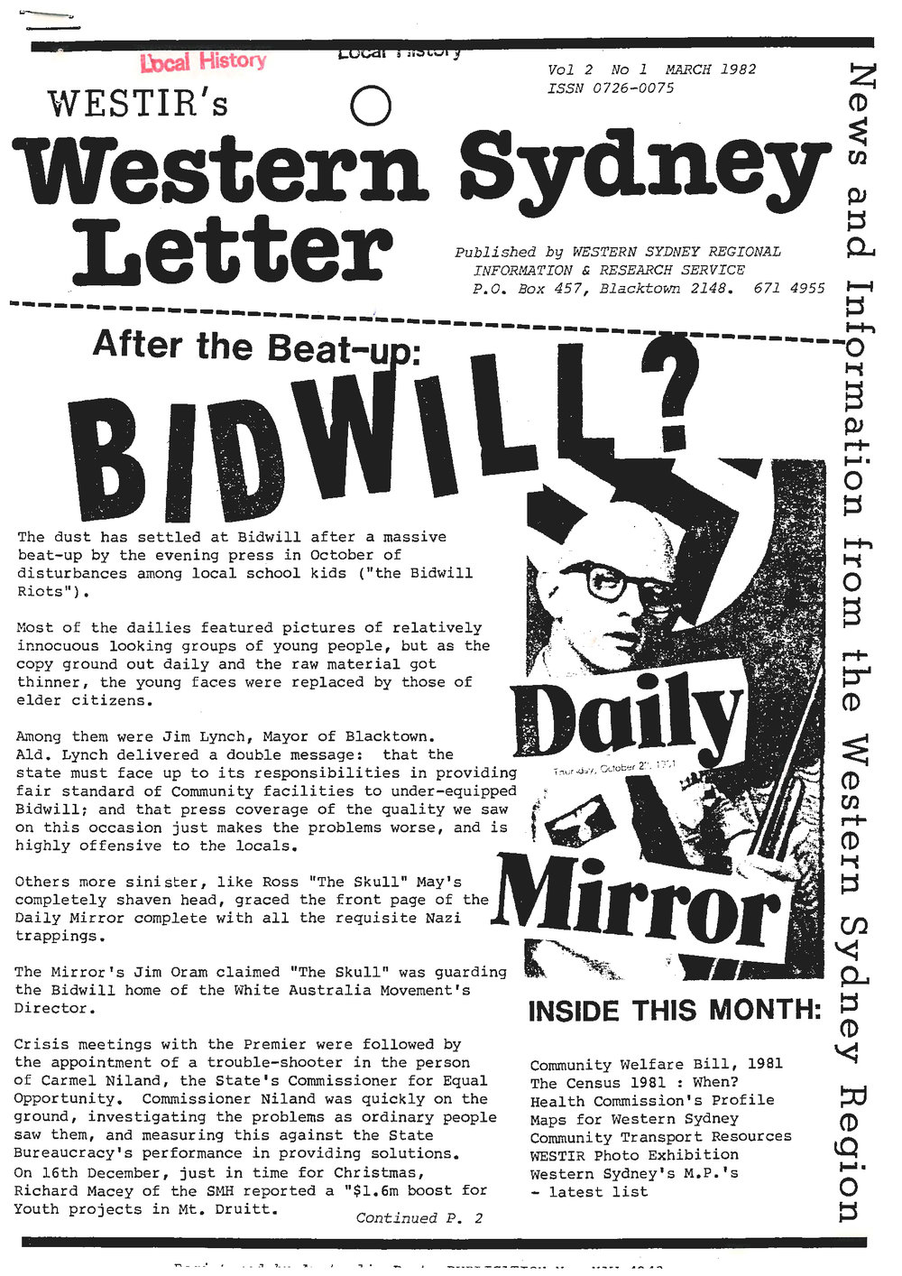 Western Sydney Letter, 1982