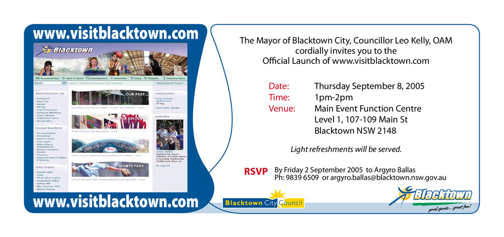  Launch Invitation, visitblacktown website, 2005