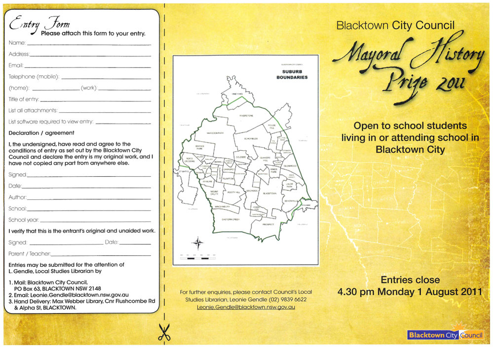 Blacktown City Mayoral History Prize Entry Form, 2011