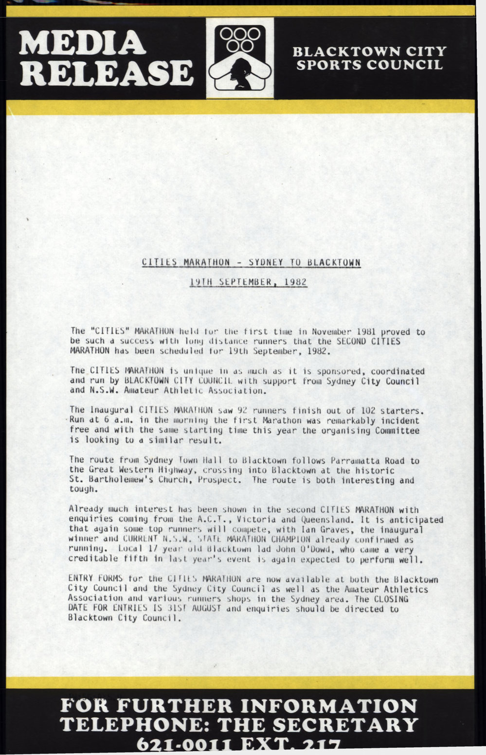 Sydney to Blacktown Cities Marathon, 1982