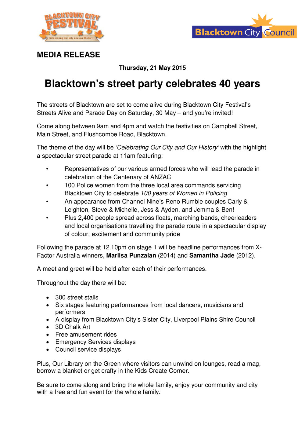 Blacktown Festival Streets Alive and Parade Day, 2015