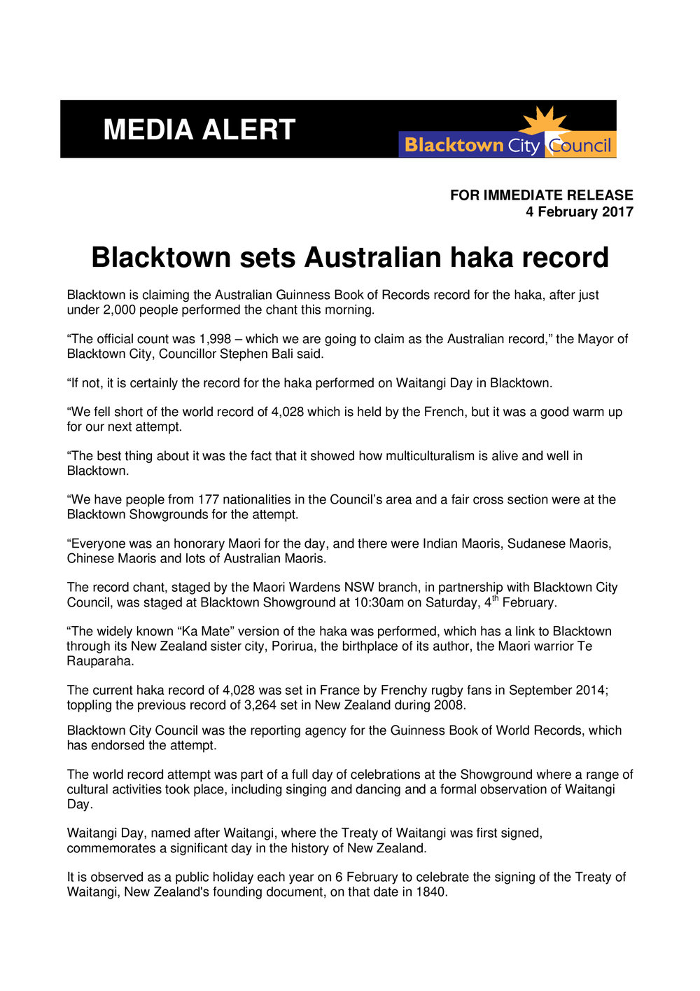 Blacktown Sets Australian Haka Record, 2017