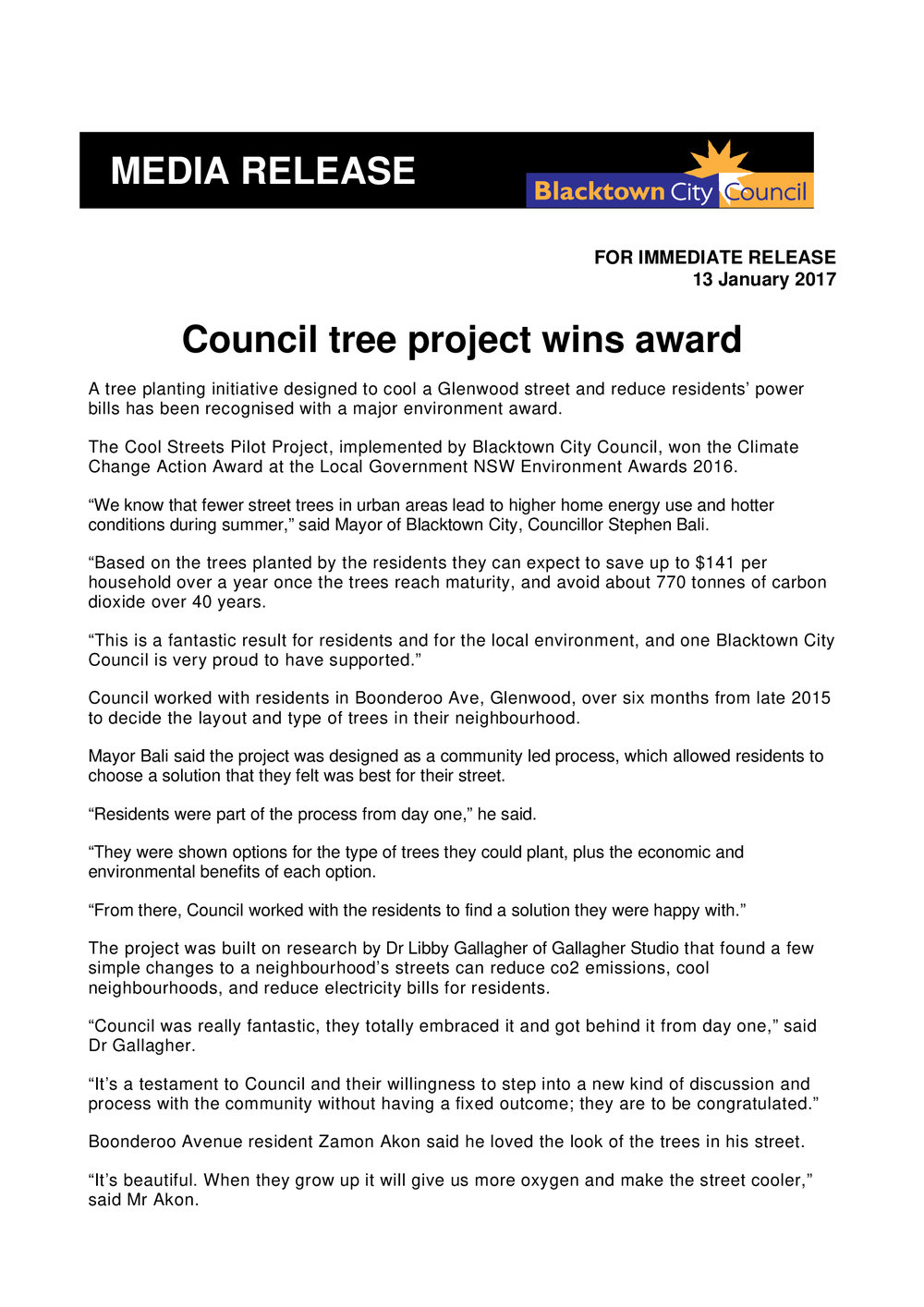Council Tree Project Wins Award, 2017