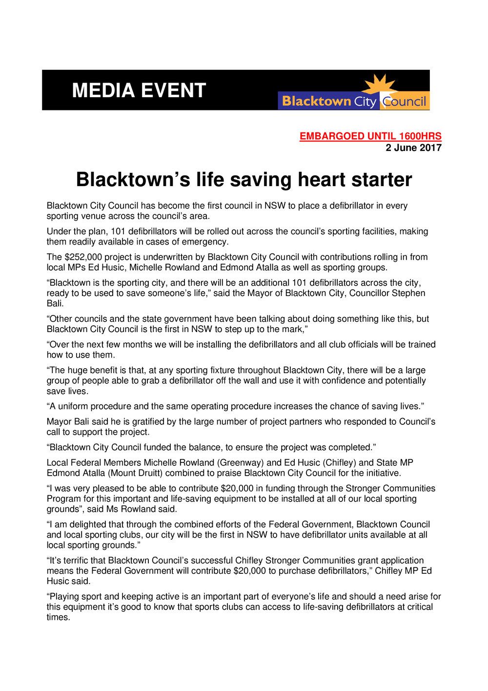 Defibrillators in Sporting Venues, 2017