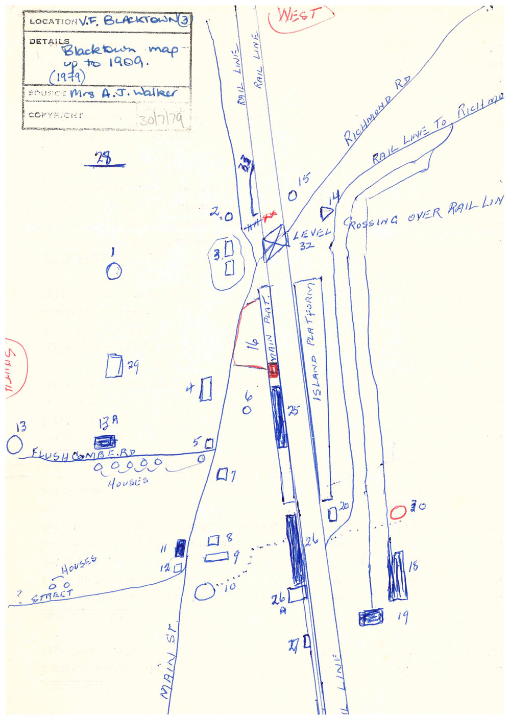 Hand Drawn map of Blacktown, up to 1909 