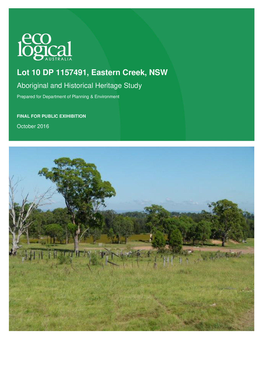 Aboriginal and Historical Heritage Study, Eastern Creek, 2016
