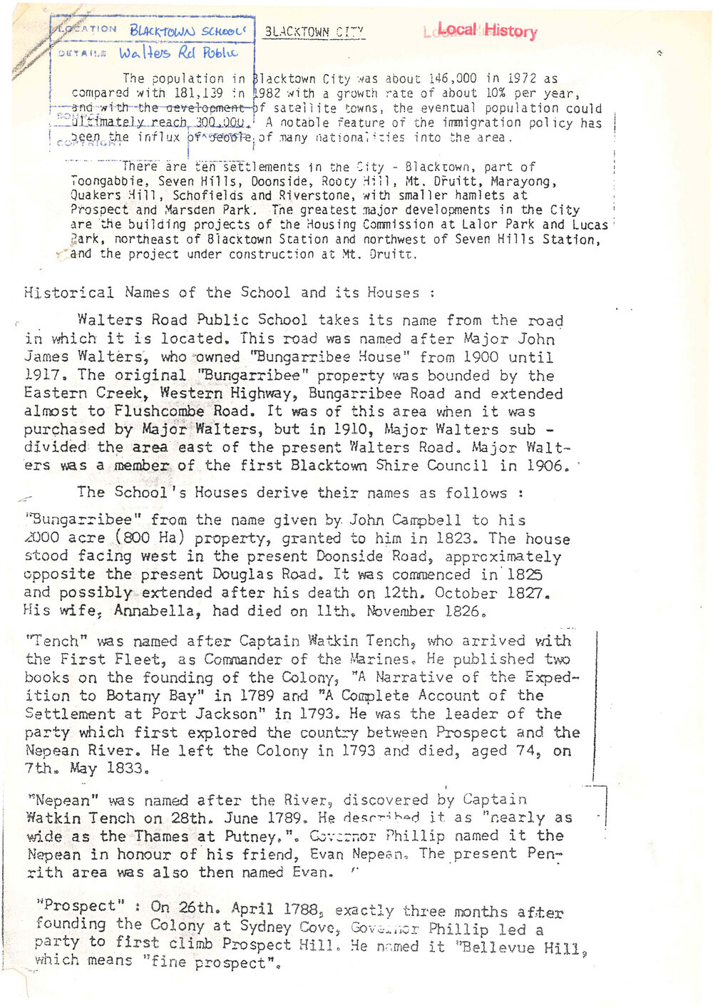 Names of the School and its Houses, Walters Road Public School, Blacktown