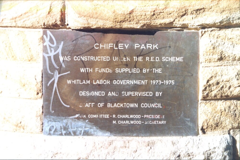 Plaque on wishing well at Chifley Park, Lalor Park