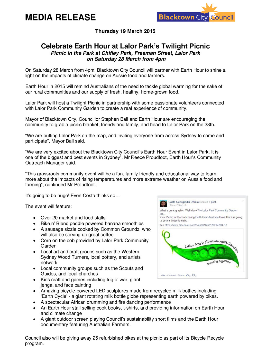Earth Hour Twilight Picnic, Lalor Park,  2015