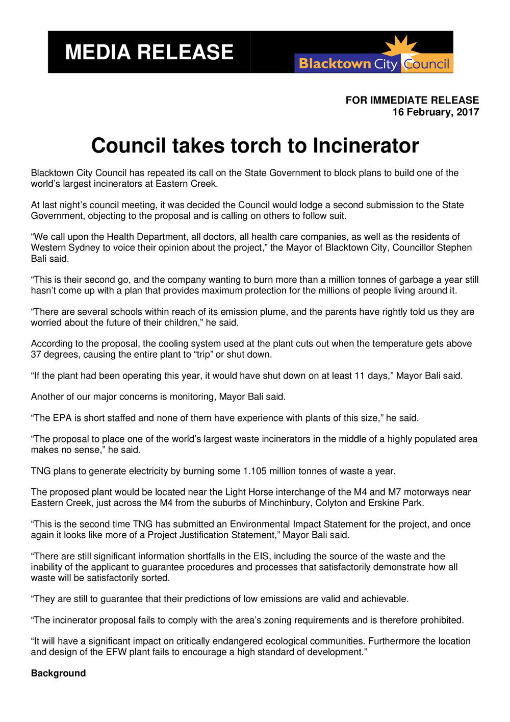 Council Takes Torch to Incinerator, 2017
