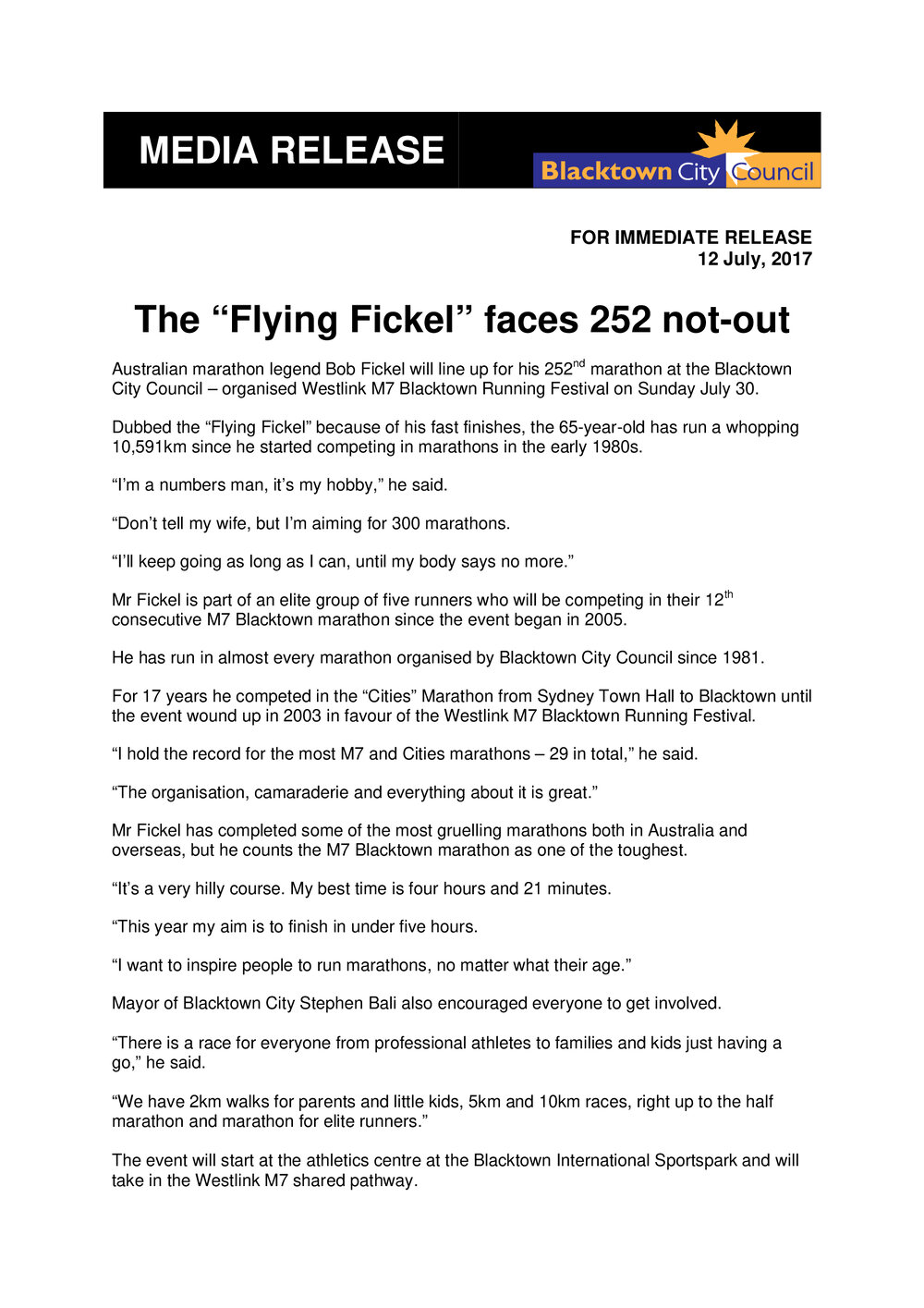 The "Flying Fickel" Faces 252 Not Out, 2017