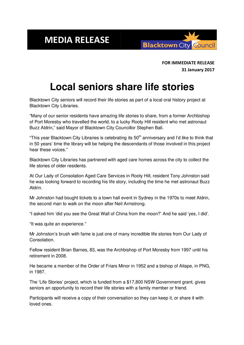 Local Seniors Share Life Stories, 2017