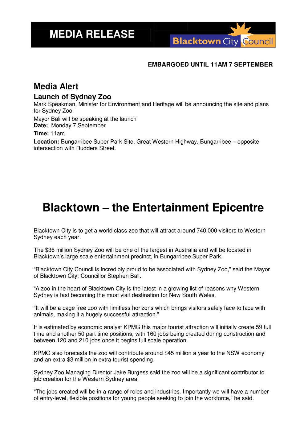 Launch of Sydney Zoo, Bungarribee. 2015