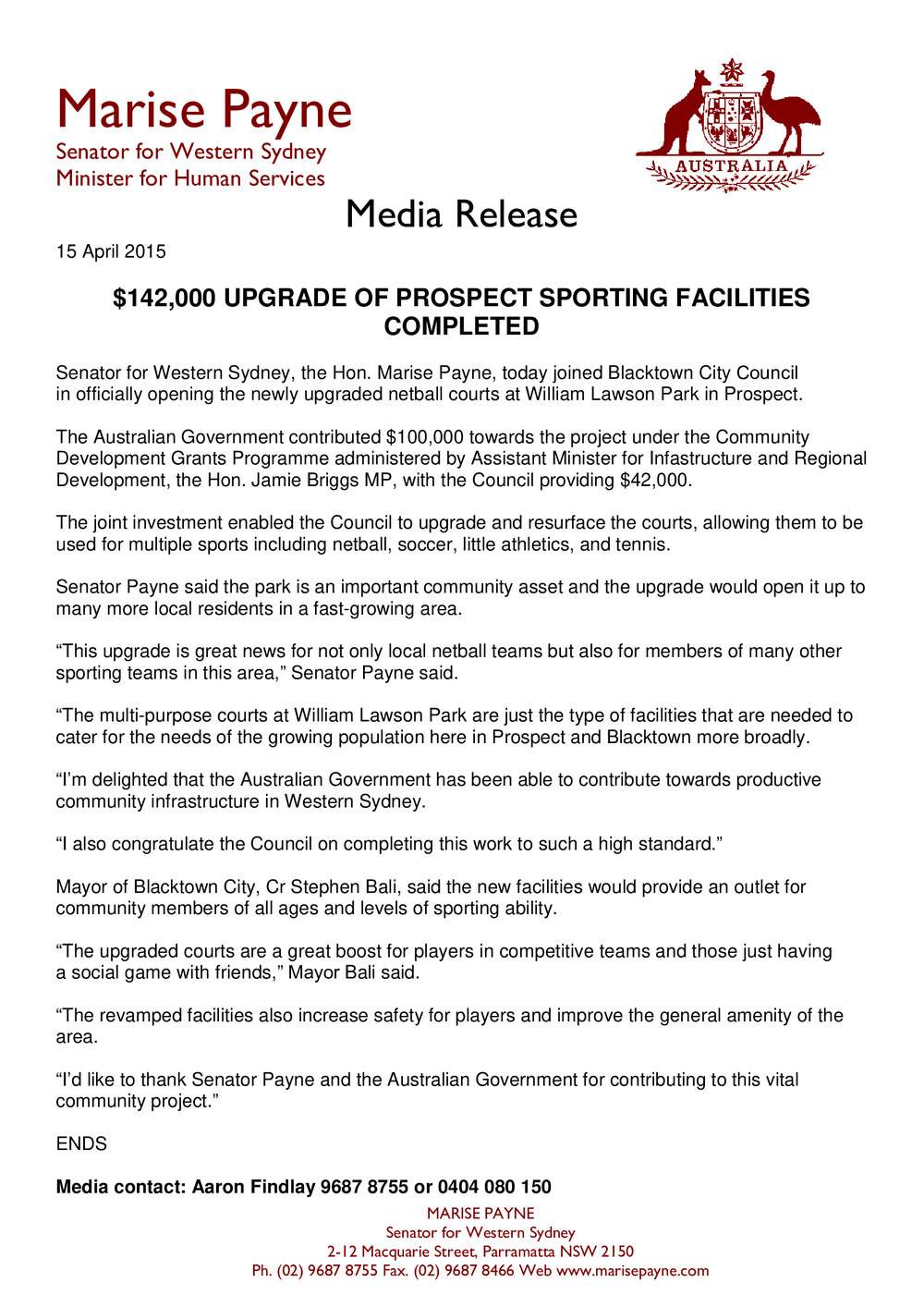 Official Opening of Netball Courts, William Lawson Park Prospect, 2015