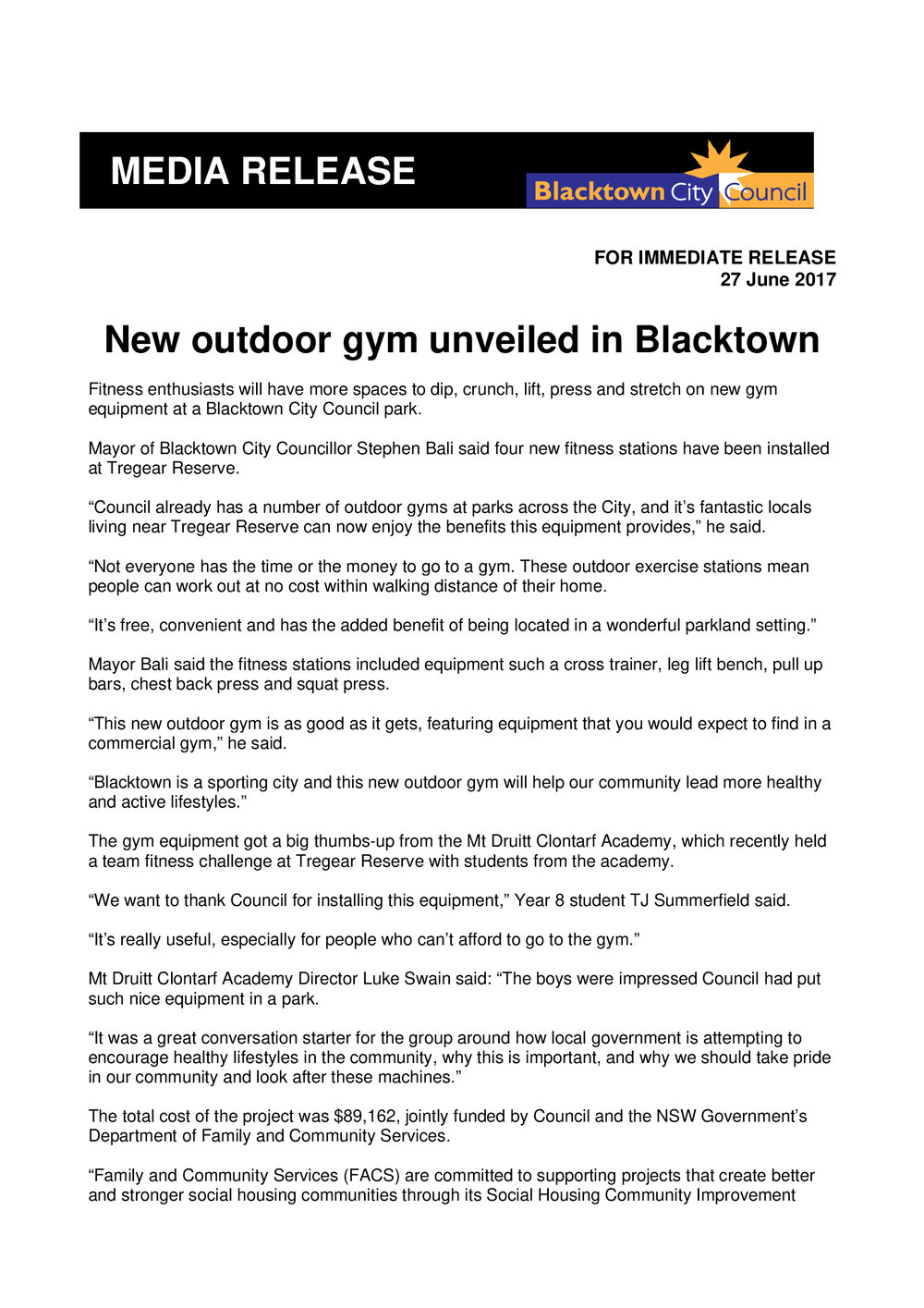 Installation of Outdoor Gym Equipment, Tregear Reserve, 2017