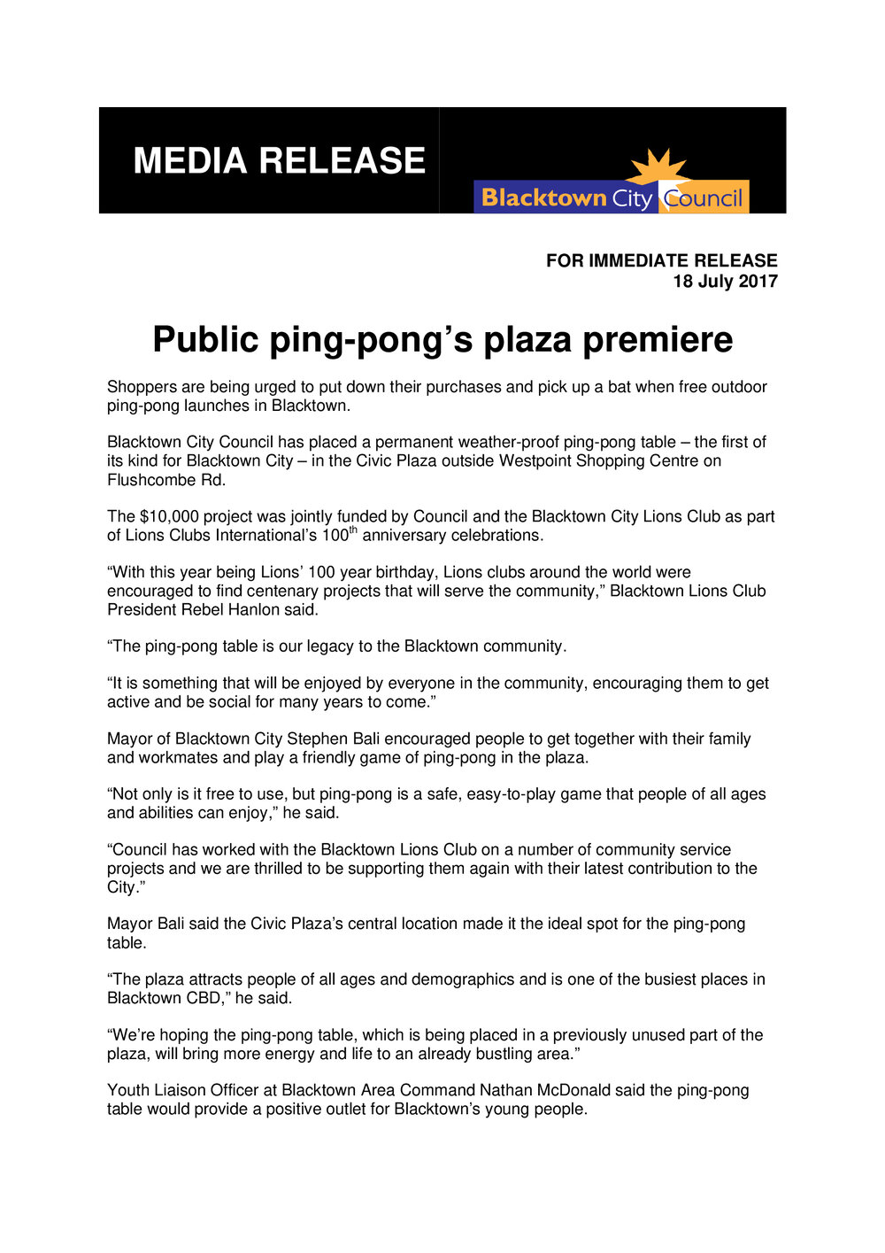 Public Ping-Ping Civic Plaza Blacktown, 2017