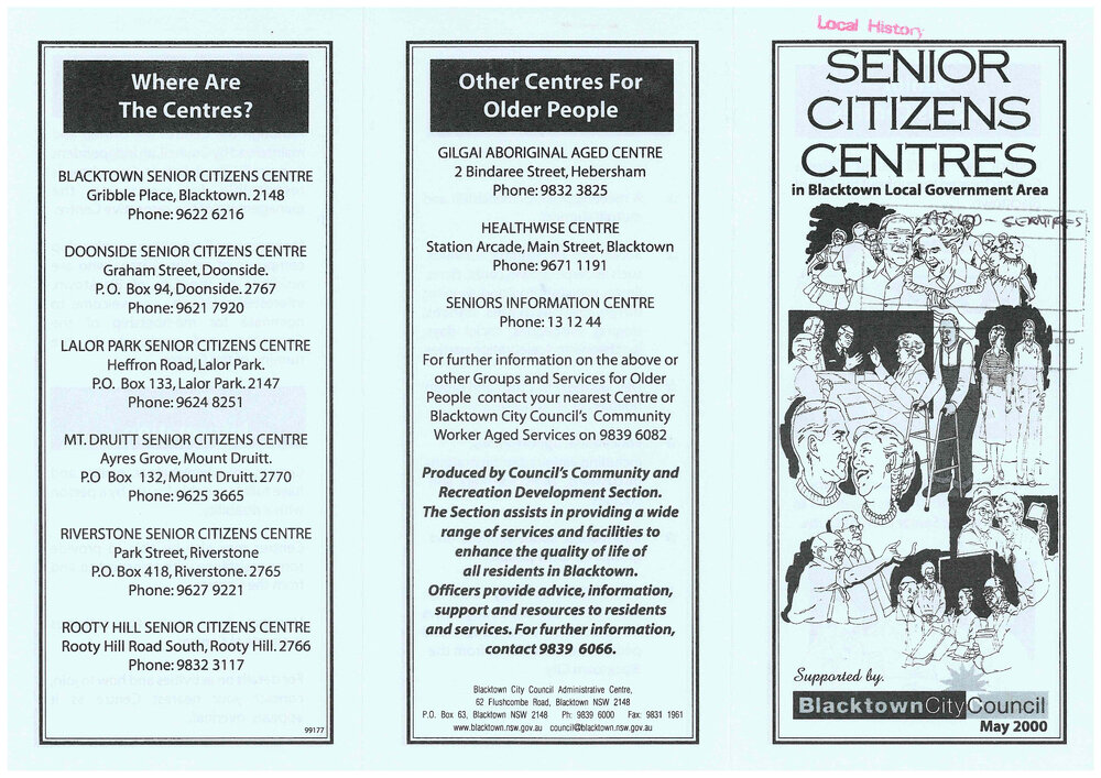 Senior Citizens Centres in the Blacktown Local Government Area, 2000 