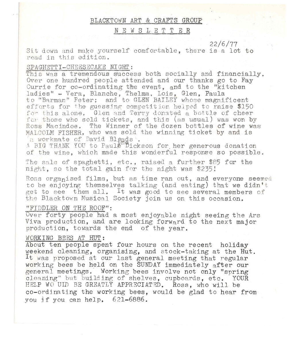 Blacktown Art &amp; Crafts Group Newsletter, June 1977