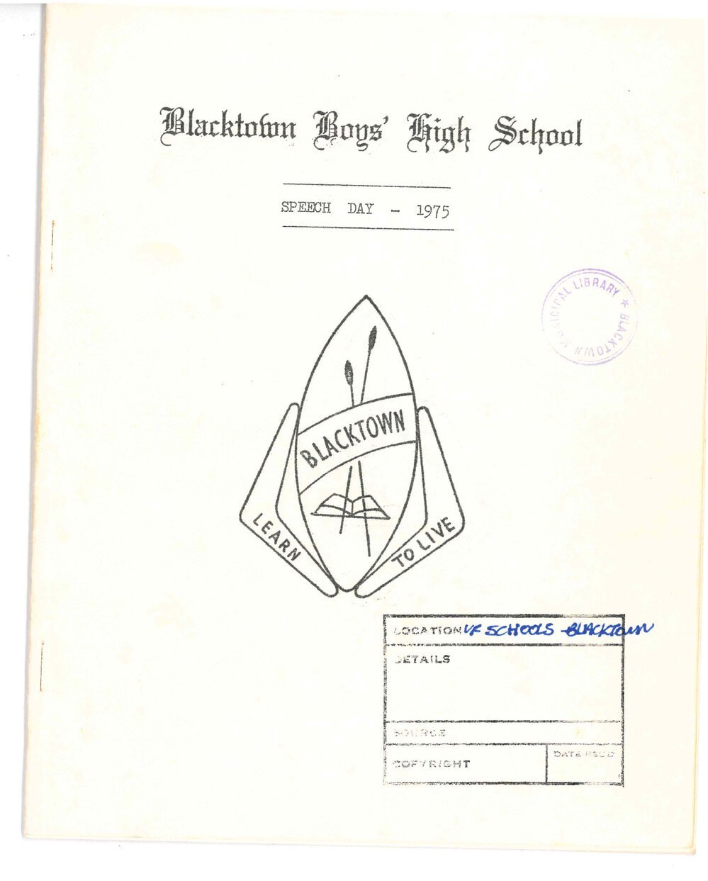 Blacktown Boys' High School Speech Day Programme, 1975