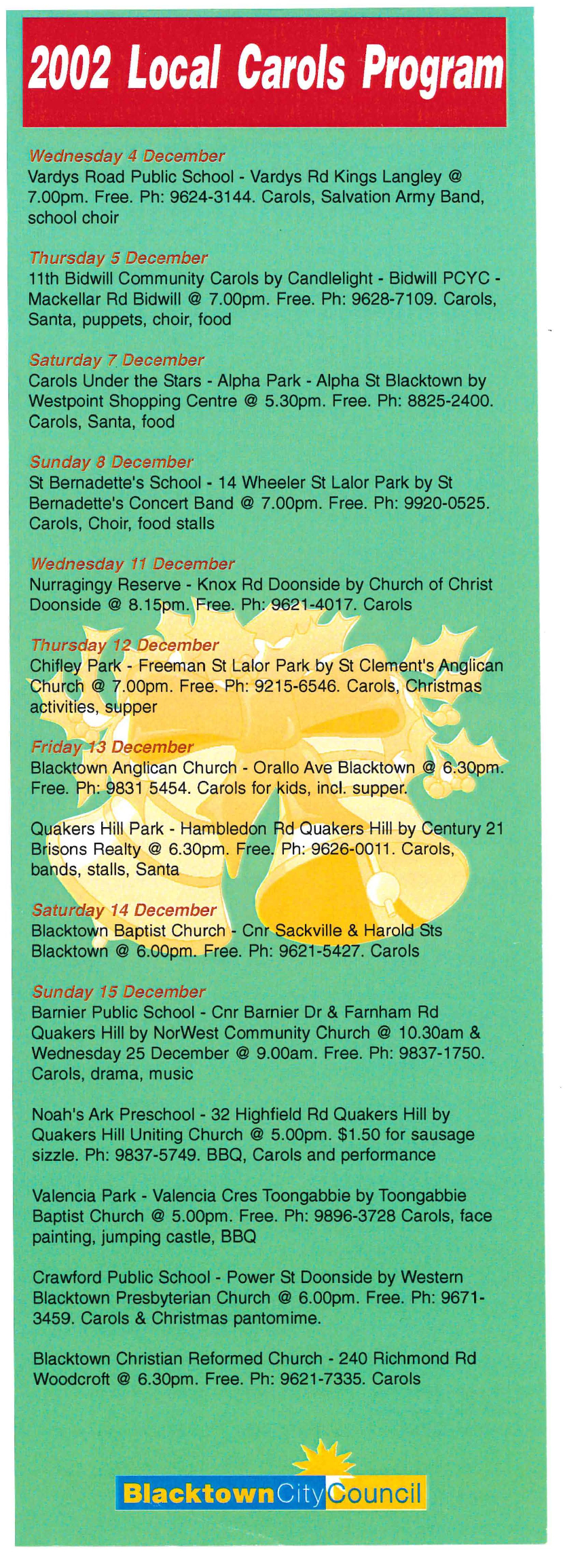 Blacktown City Local Carols Program, 2002