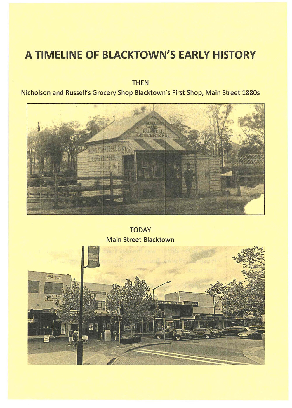 A Timeline of Blacktown's Early History, Blacktown and District Historical Society, 2022