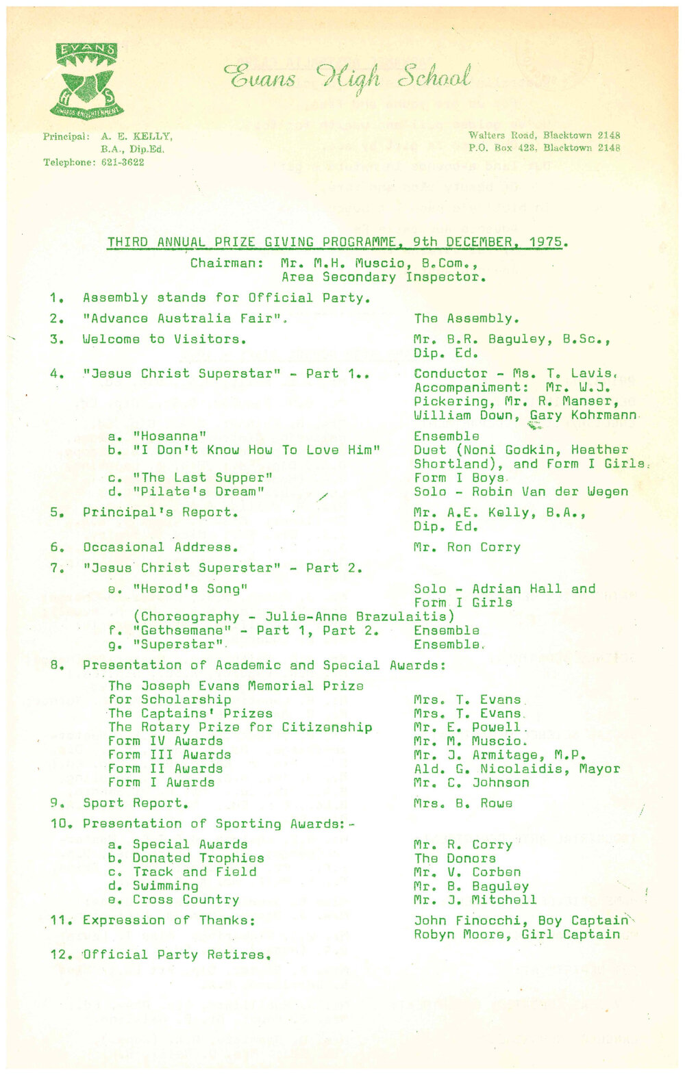 Evans High School Third Annual Prize Giving Programme, 1975
