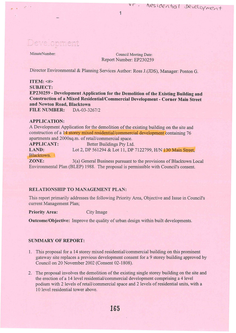 Development Application for the Demolition of the Existing Building and Construction of a Mixed Residential/Commercial Development - Corner Main Street and Newton Road, Blacktown, 2003