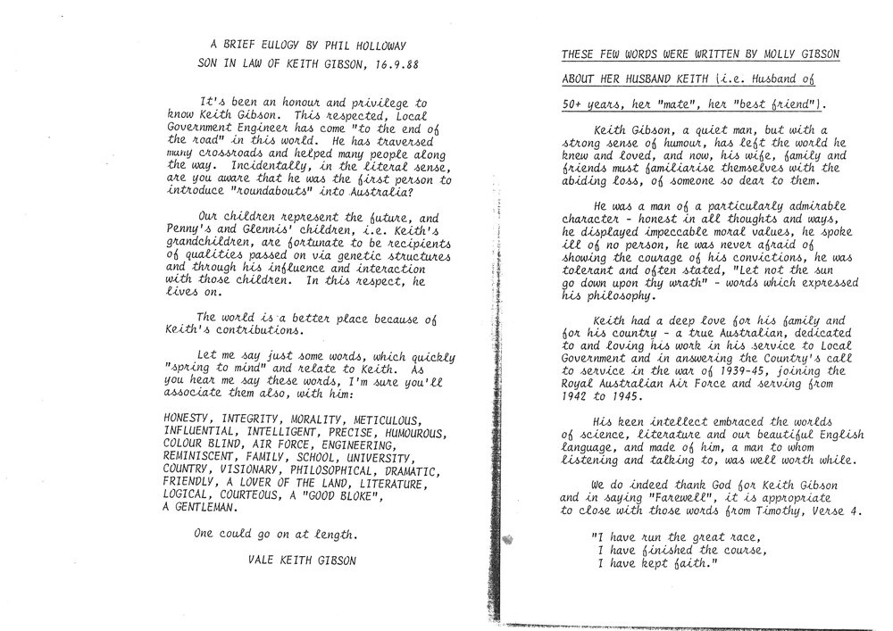 Keith Gibson Eulogy, 1988