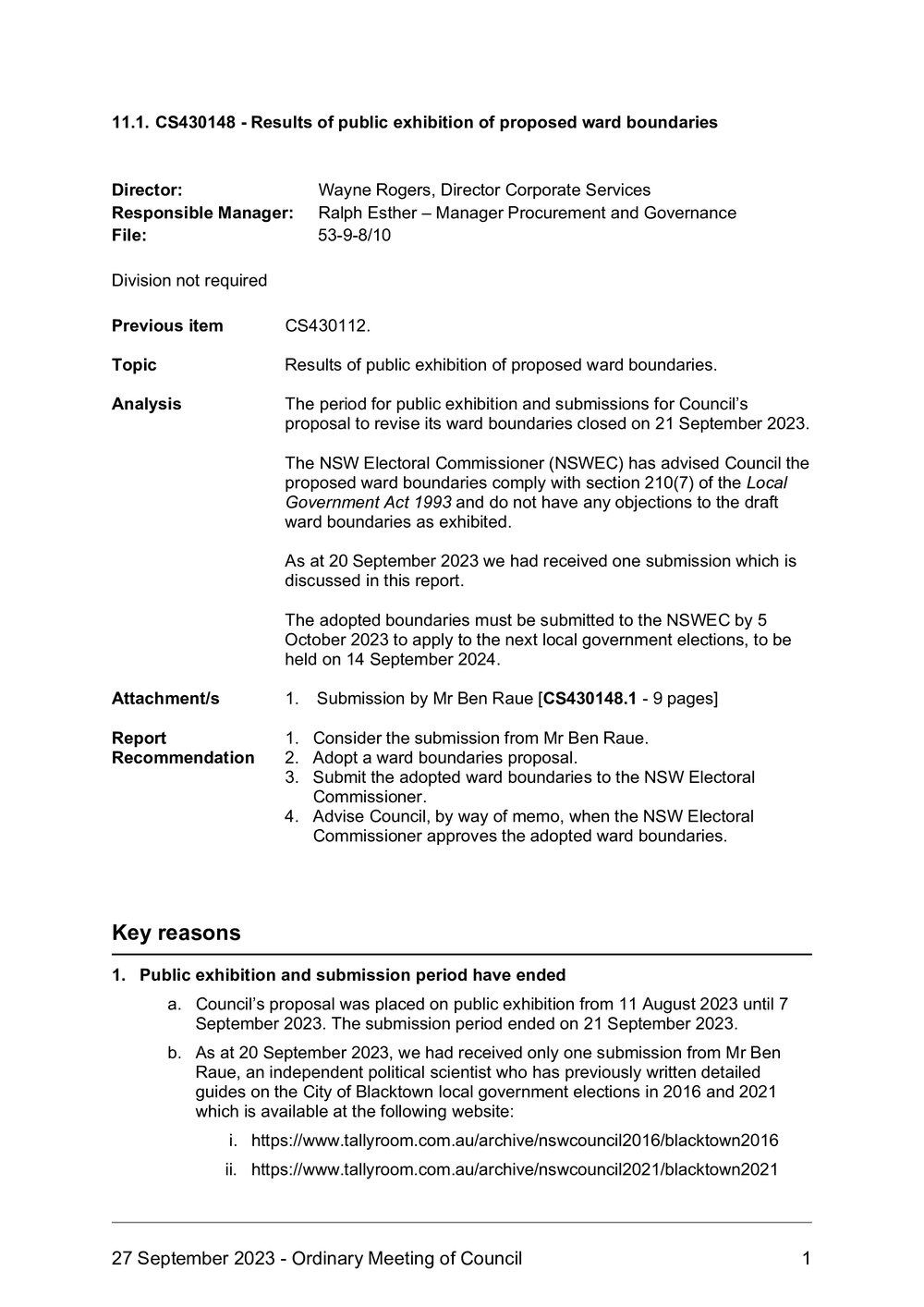 Results of Public Exhibition of Proposed Changes to Ward Boundaries, 2023
