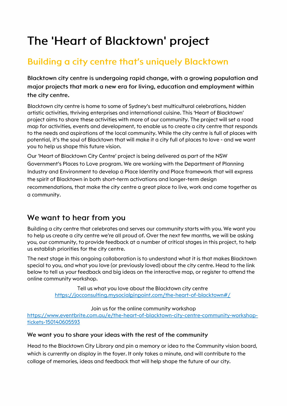 The 'Heart of Blacktown' Project, 2021