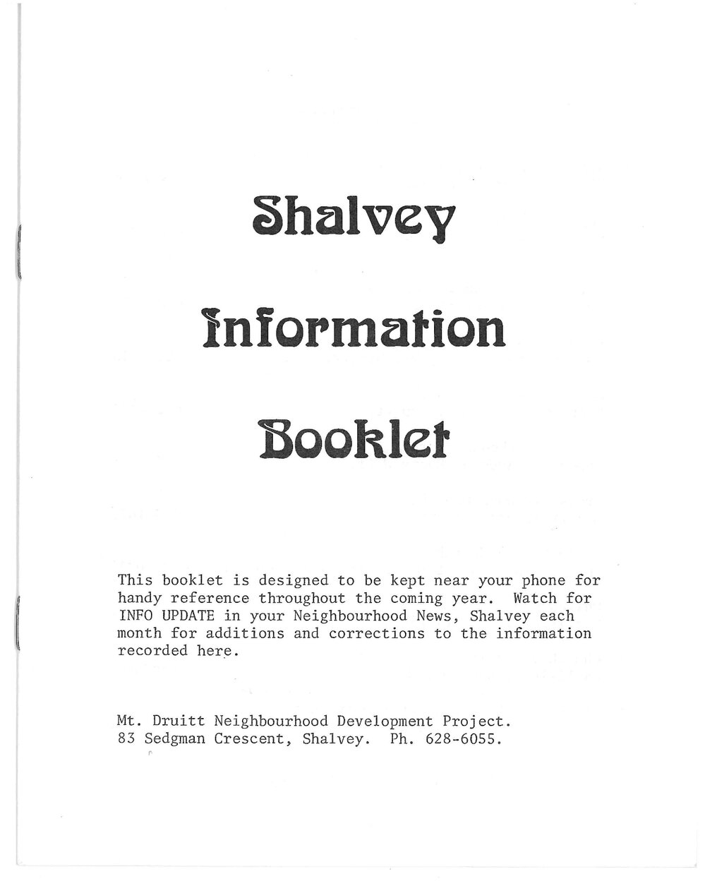 The Shalvey Information Booklet, c 1980s