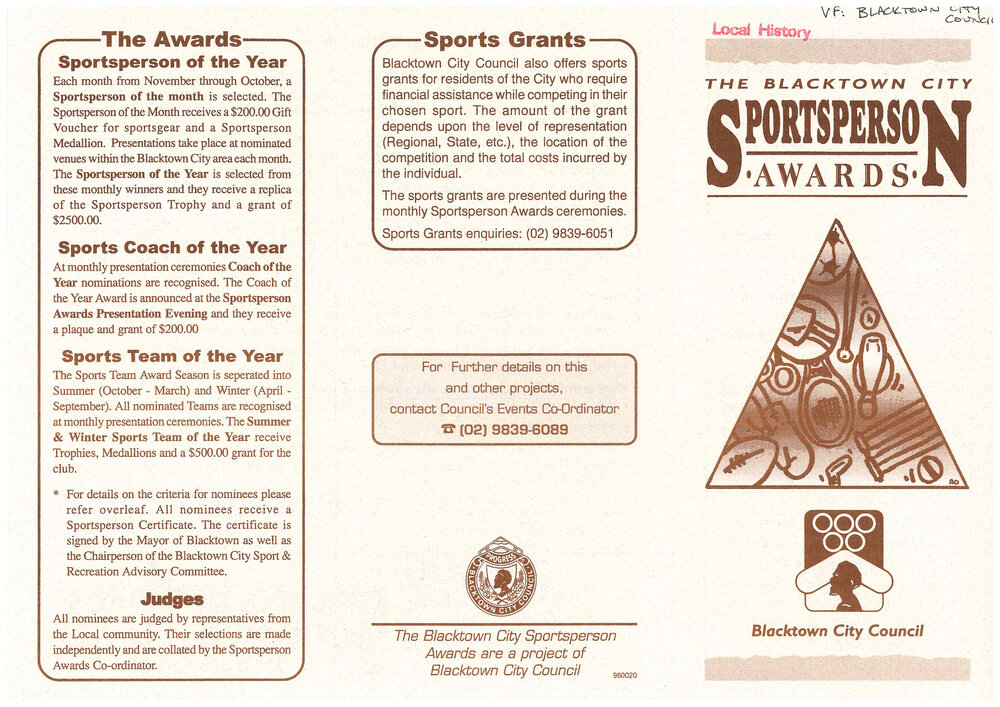 Blacktown City Sportsperson Awards Information, c 1990s