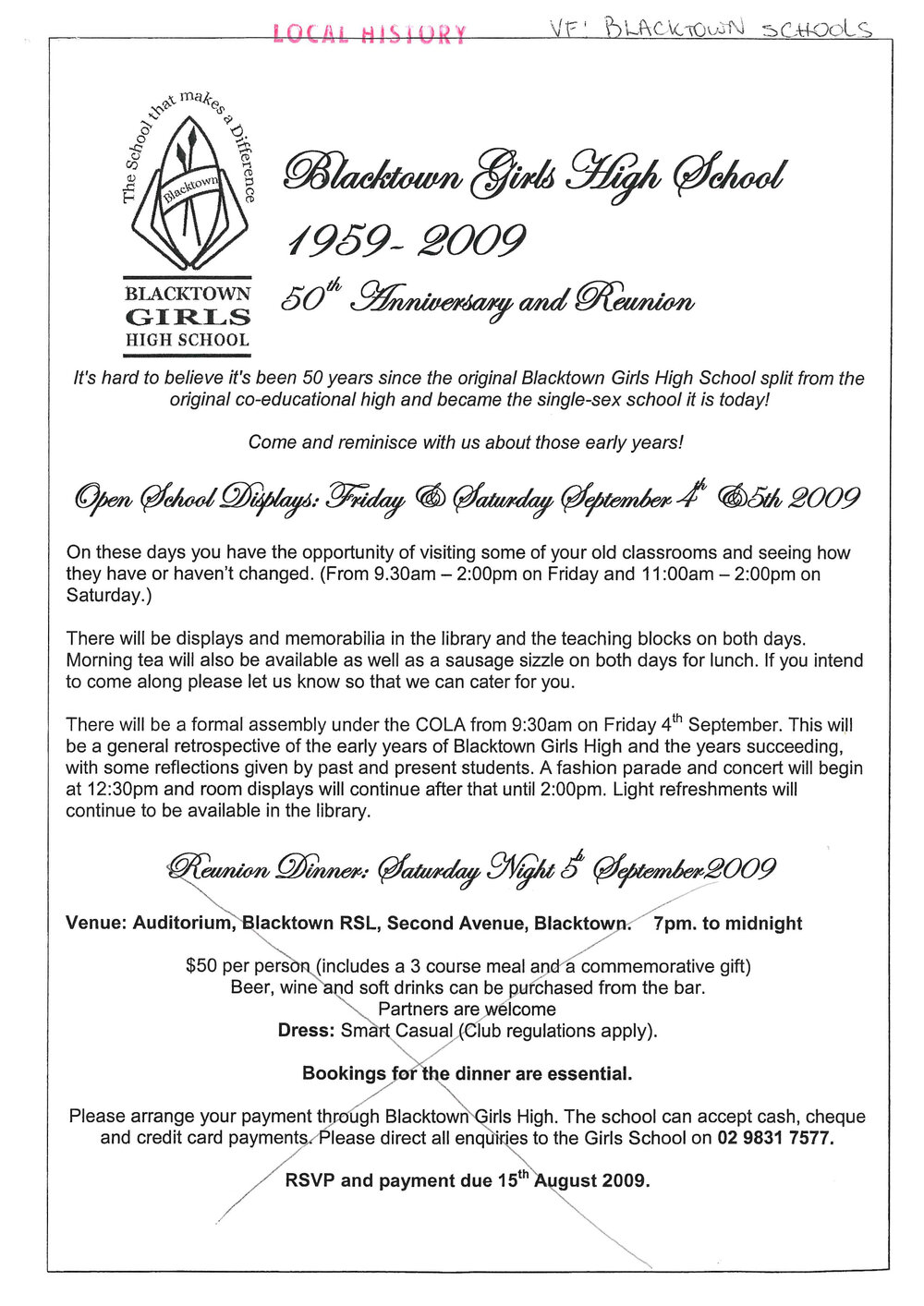 Blacktown Girls High School 50th Anniversary and Reunion, 2009
