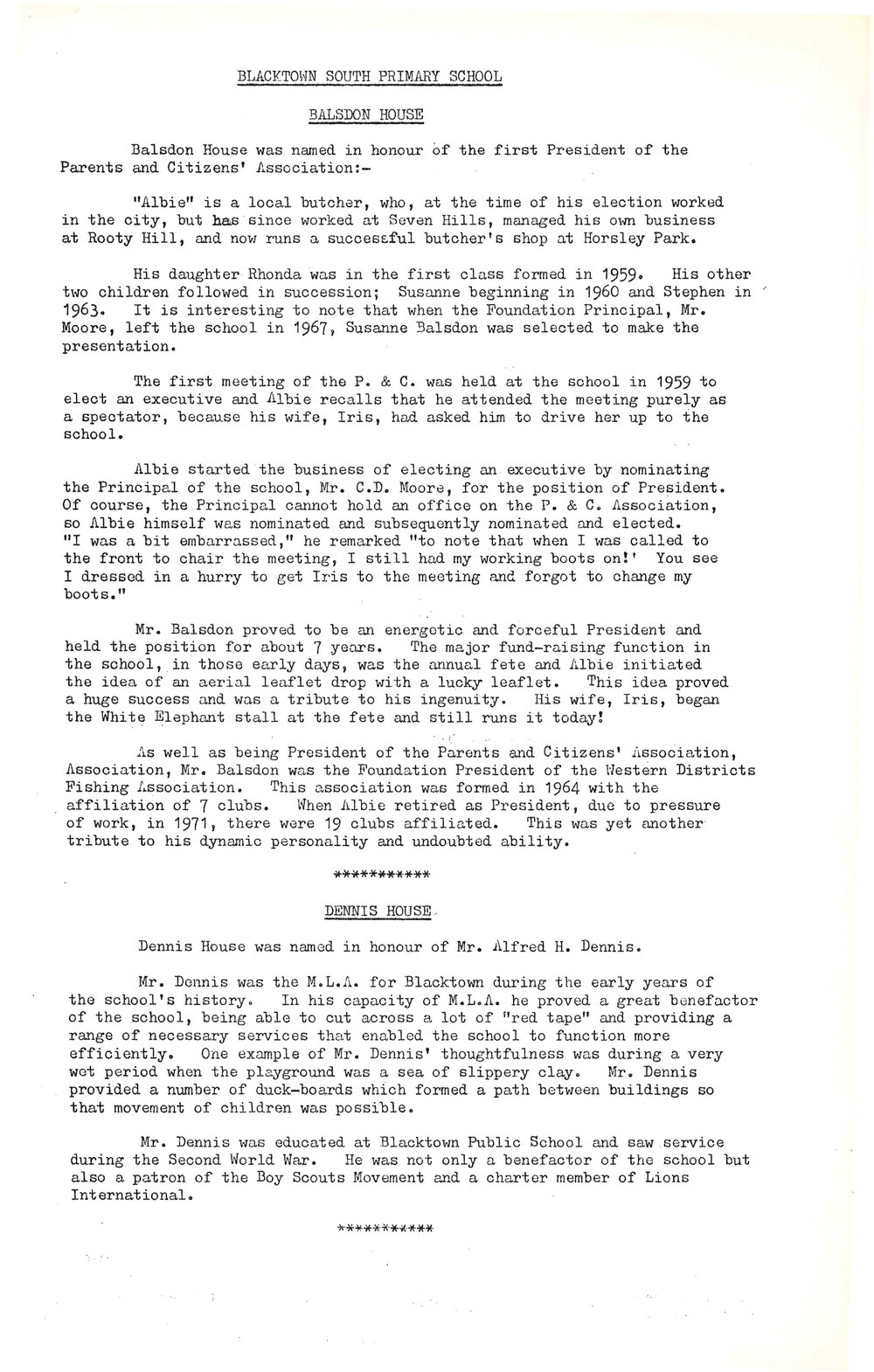 School House Hames, Blacktown South Primary School 