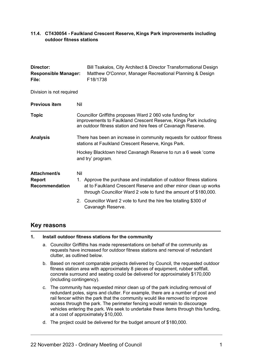 Improvements to Faulkland Crescent Reserve, Kings Park, 2023