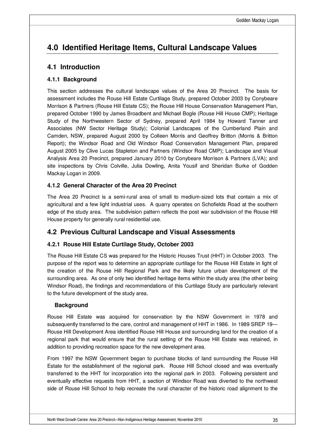 North West Growth Centre: Area 20 Precinct Non Indigenous Heritage Assessment, Part 2, 2010