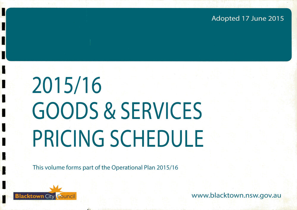 Blacktown City Council Goods and Services Pricing Schedule, 2015-2016