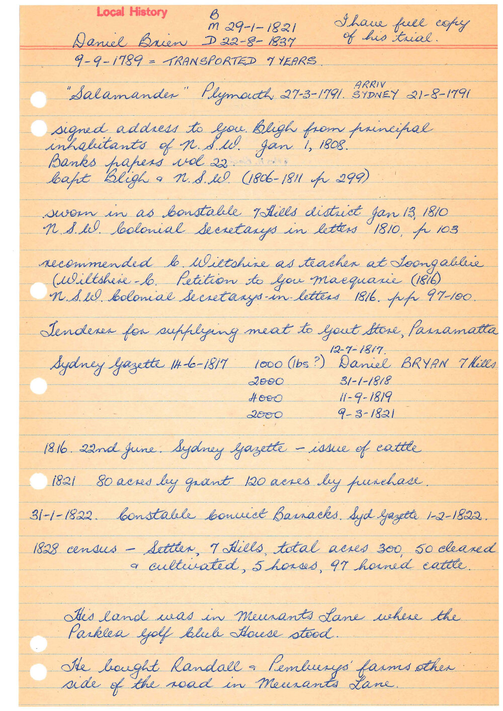 Biography Daniel Brien, Convict