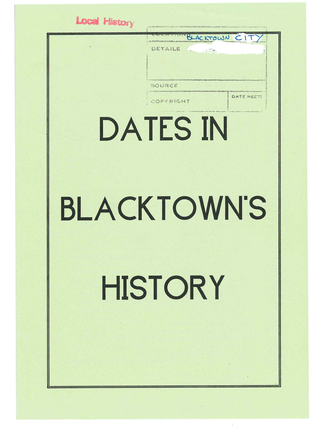 Dates in Blacktown's History, c1997