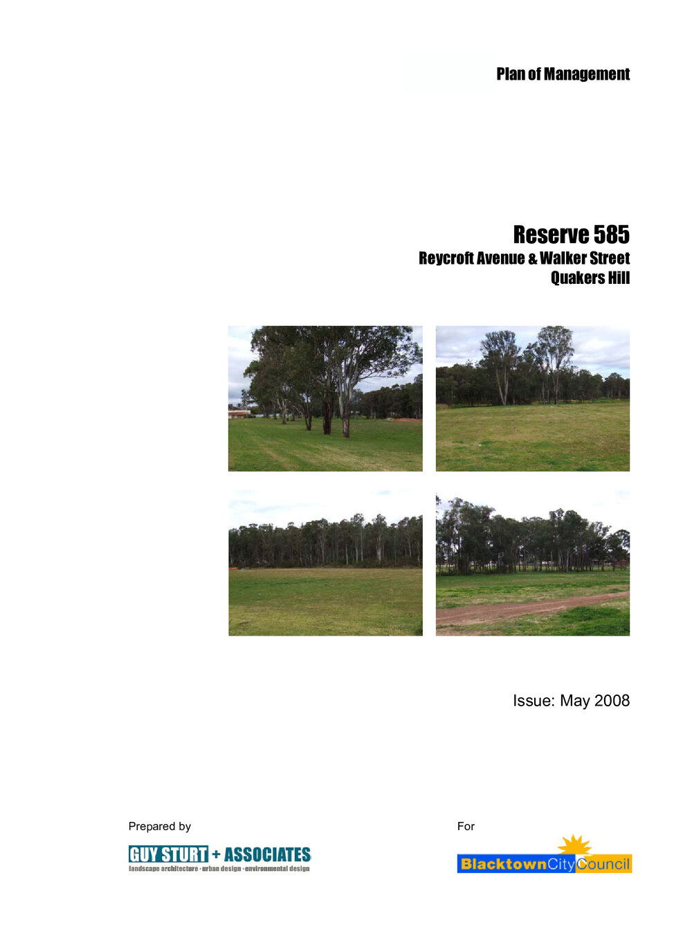 Reserve 585, Reycroft Avenue and Walker Street Quakers-Hill, Plan of Management, 2008