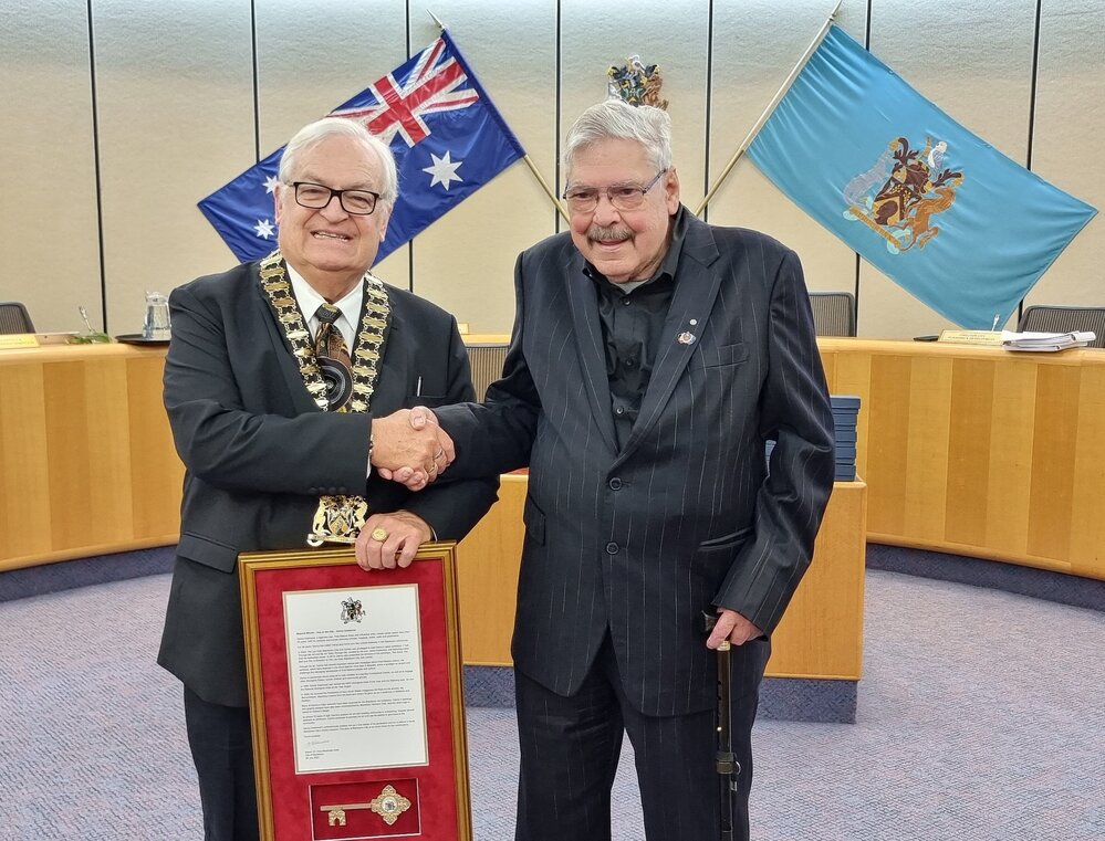 Uncle Danny Eastwood receiving Key to the City, 2023