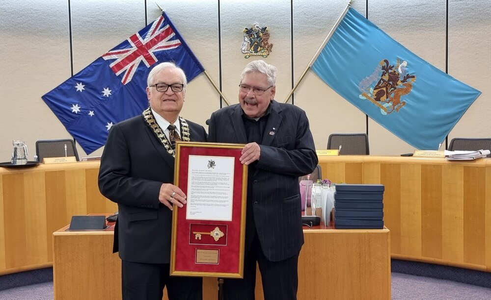Uncle Danny Eastwood receiving Key to the City, 2023