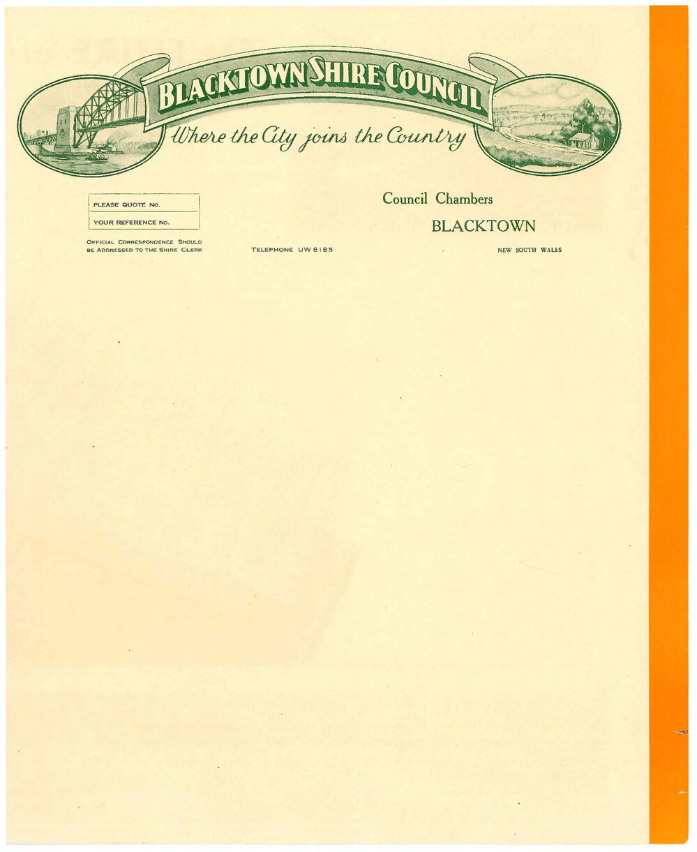 Blacktown Shire Council Stationery "Where the City Joins the Country", 1936