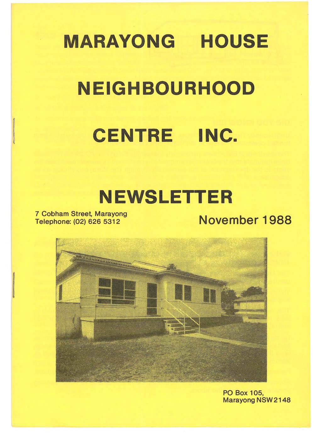 Marayong House Neighbourhood Centre Inc Newsletter, November 1988
