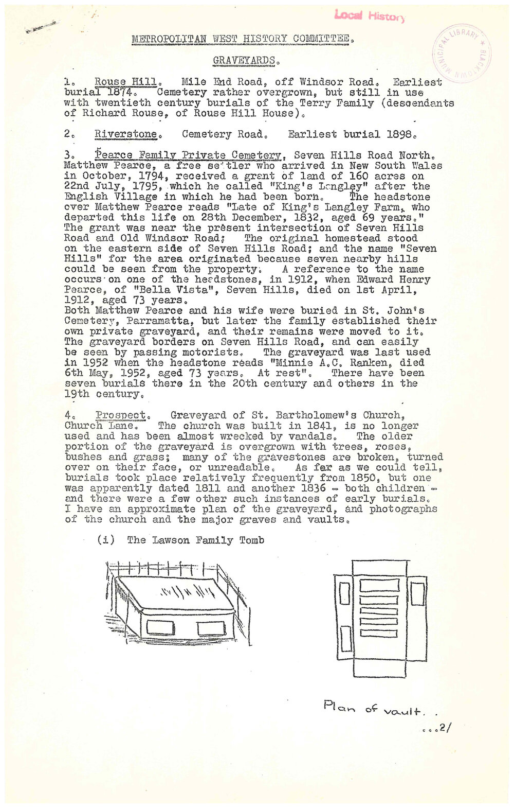 Metropolitan West History Committee Graveyards, n.d.