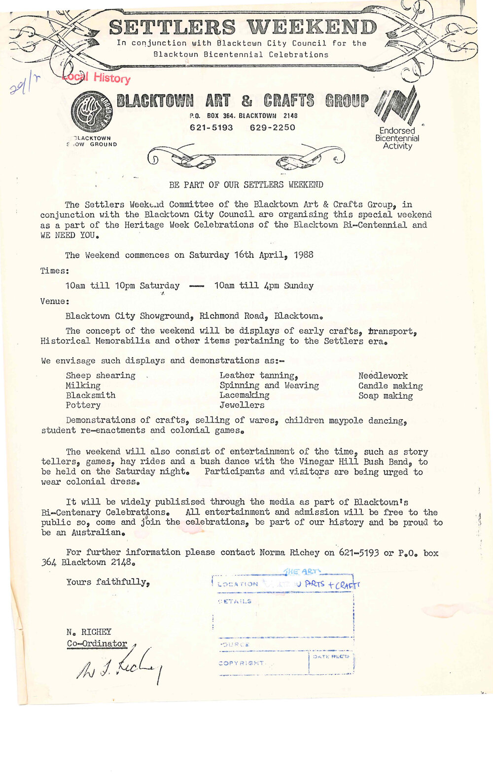 Blacktown Art &amp; Crafts Group - Settlers Weekend 16 April 1988