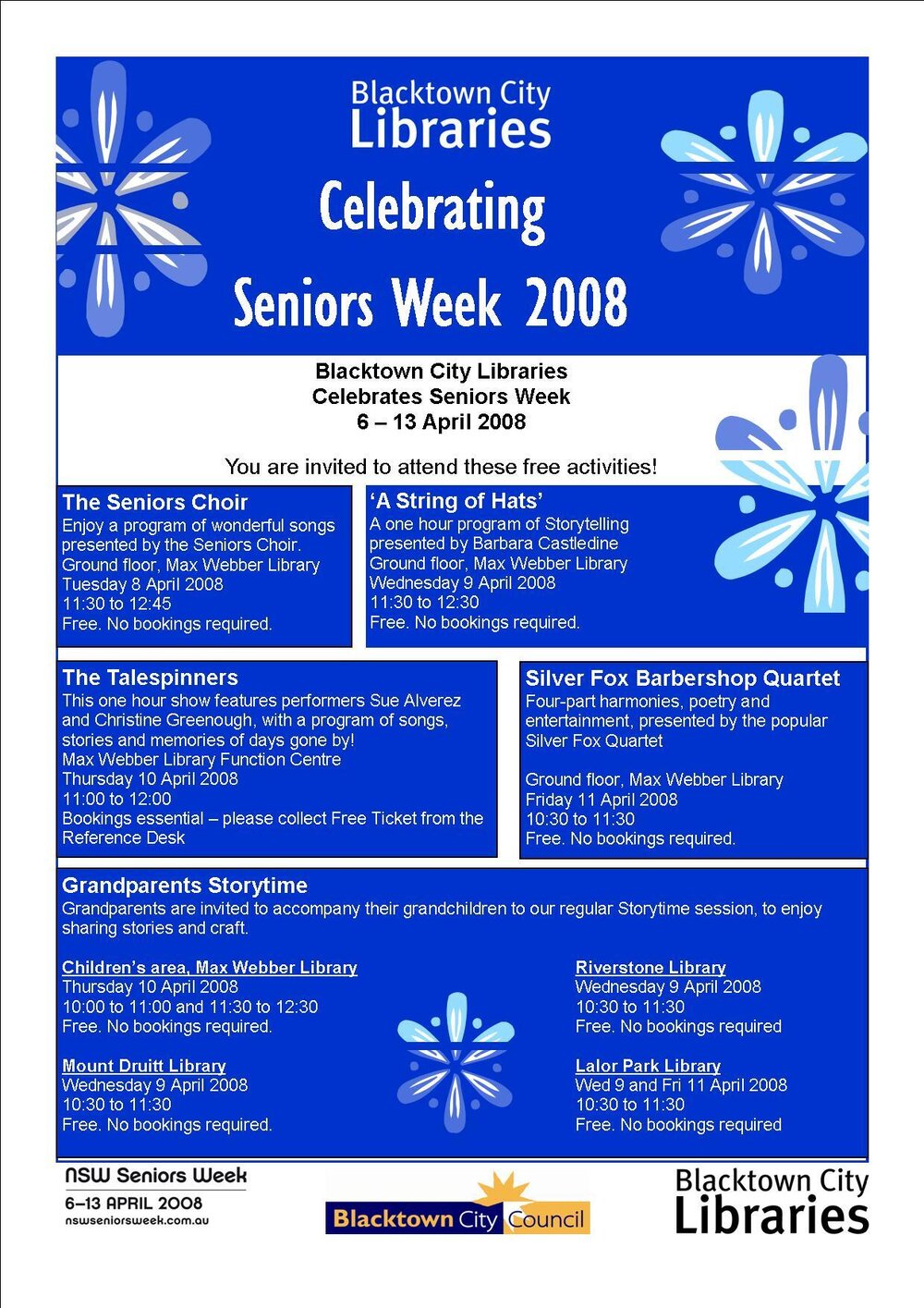 Blacktown City Libraries Celebrating Seniors Week, 2008