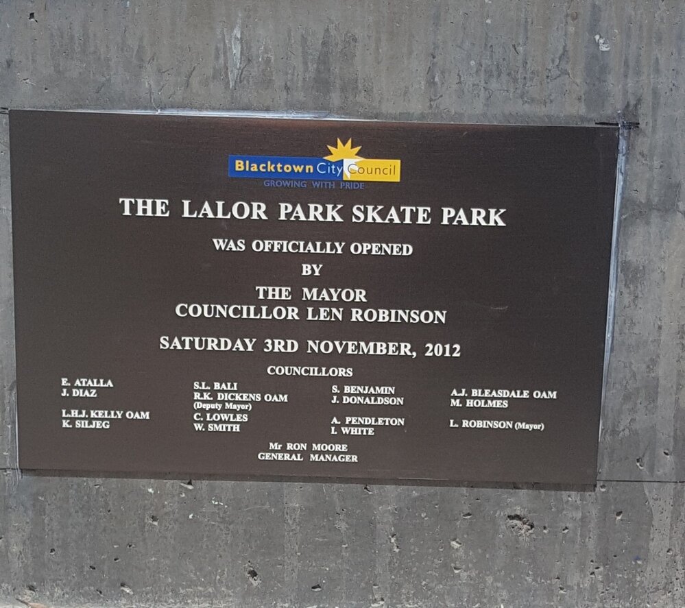 Lalor Park Skate Park - Plaque