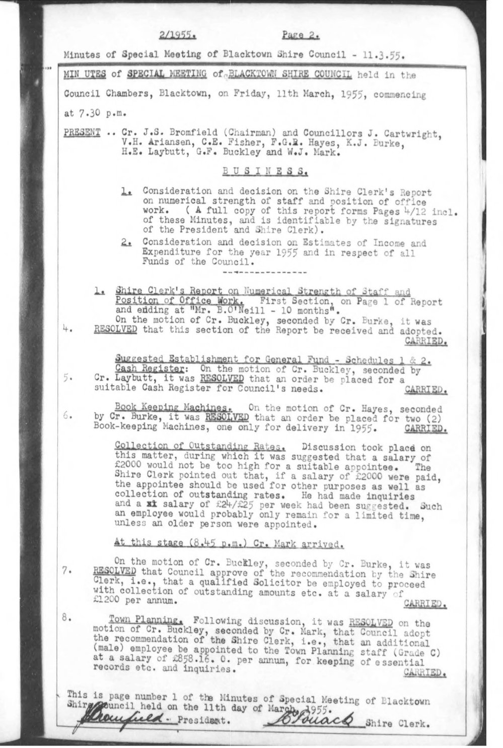 Blacktown Shire Council Minutes, Special Meetings, 1955