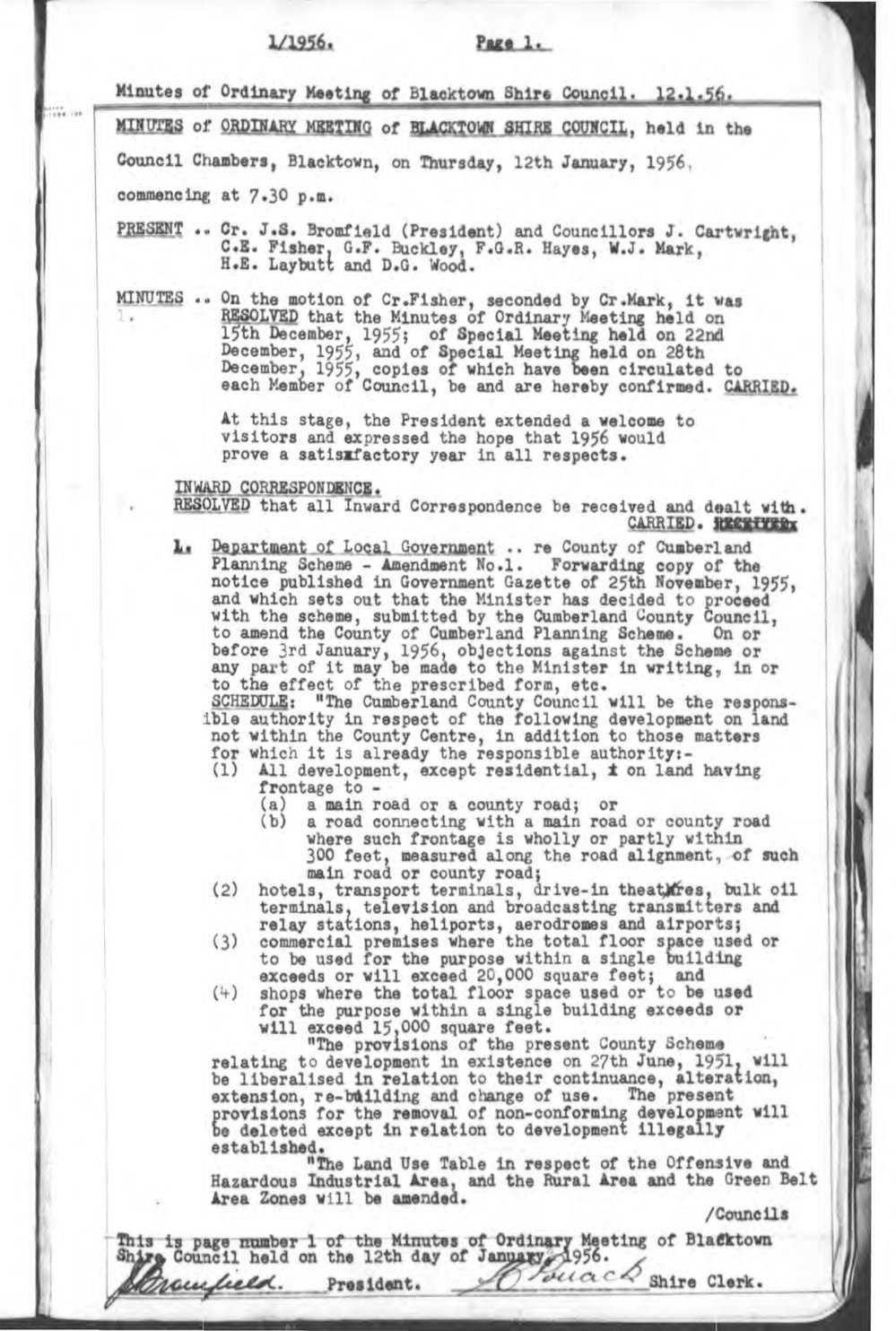 Blacktown Shire Council Minutes, Ordinary Meetings, 1956